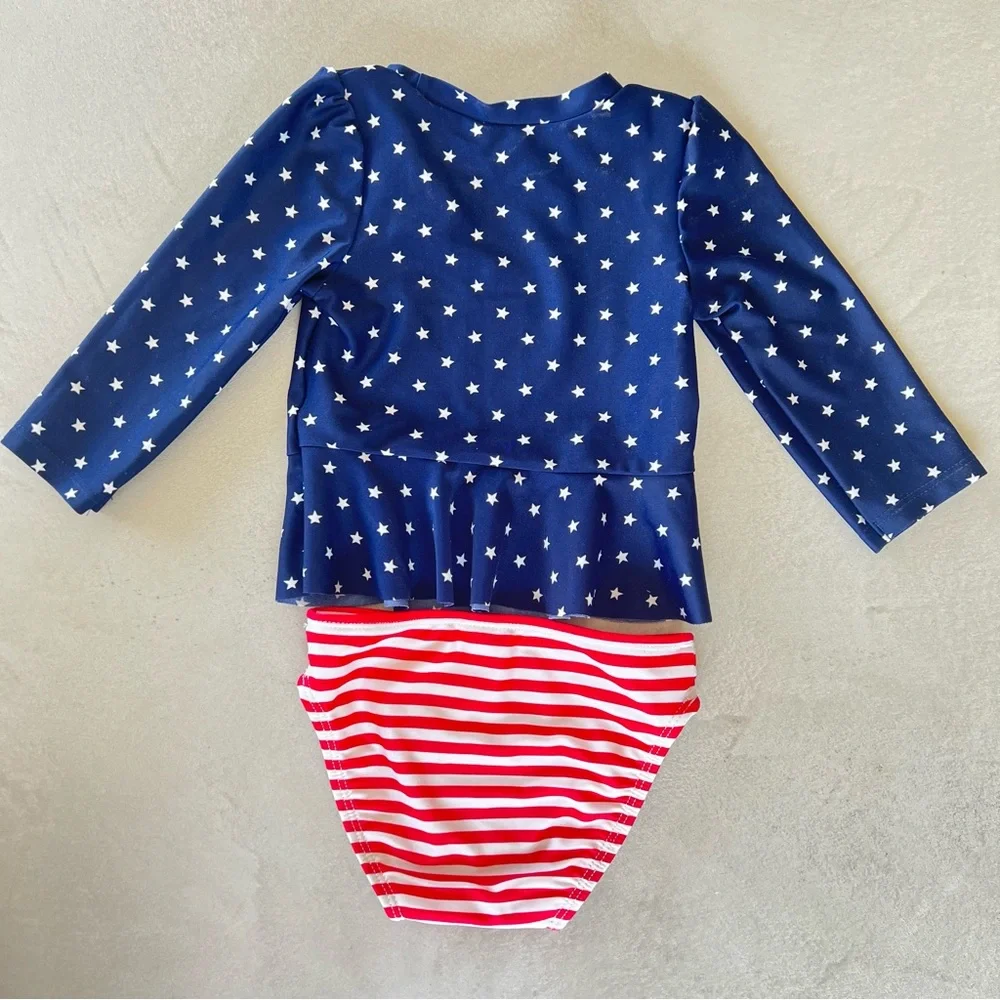 CAT & JACK 4th of July Stars & Stripes Rashgaurd baby swimsuit, 12m - Picture 4 of 7